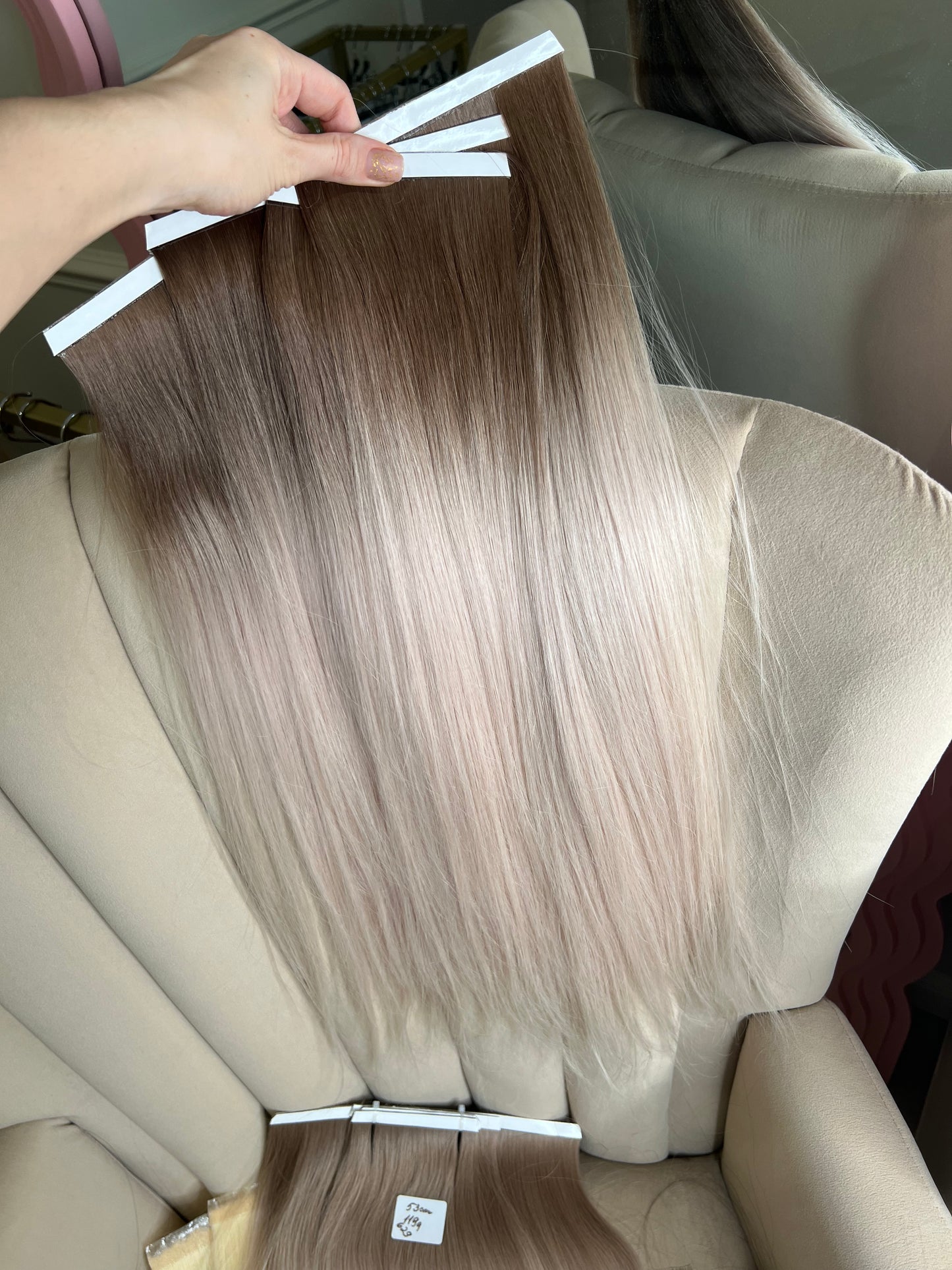 Jasny Blond ombre Włosy doczepiane - biotaśmy 60 cm 150 g