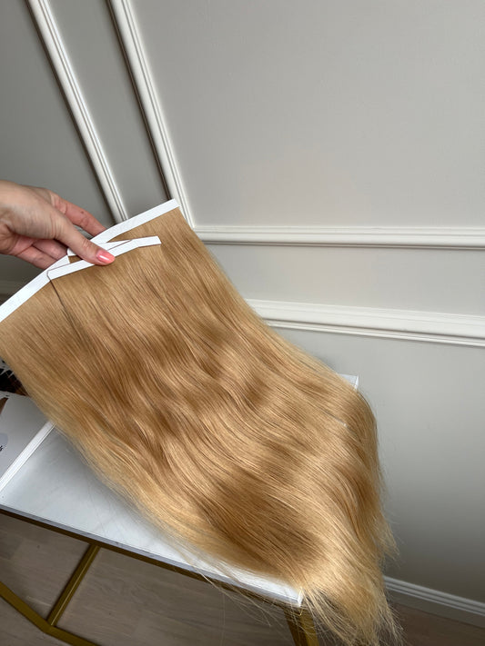 Włosy Słoneczny Blond Naturalne doczepiane na Bio taśmach 56 cm 122 g