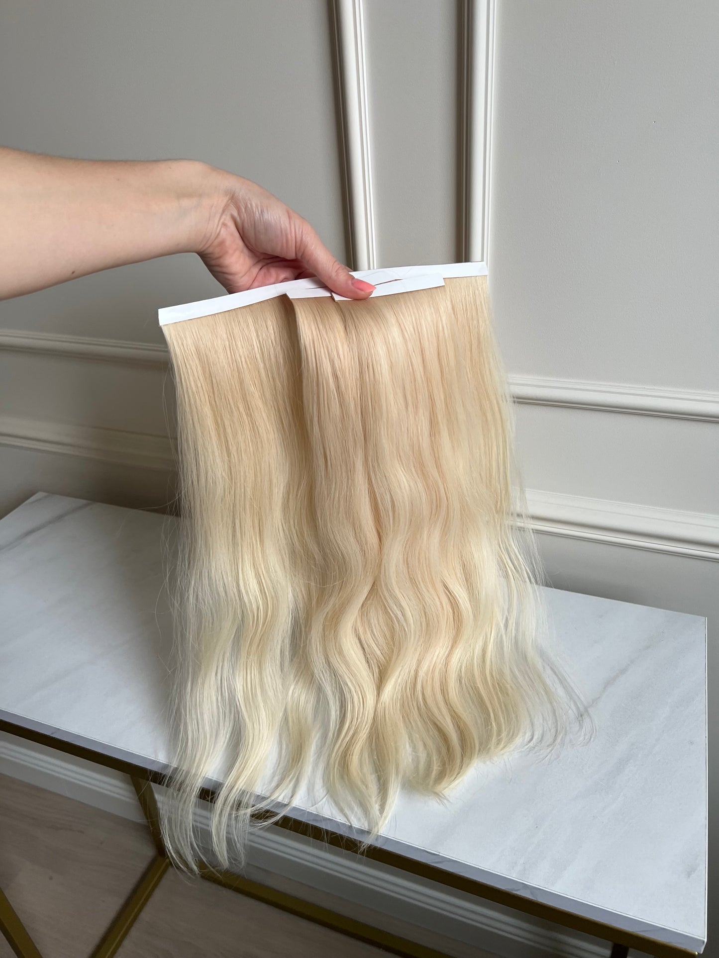 Włosy Naturalne doczepiane 45 cm 73 g Bio taśmy jasny Blond