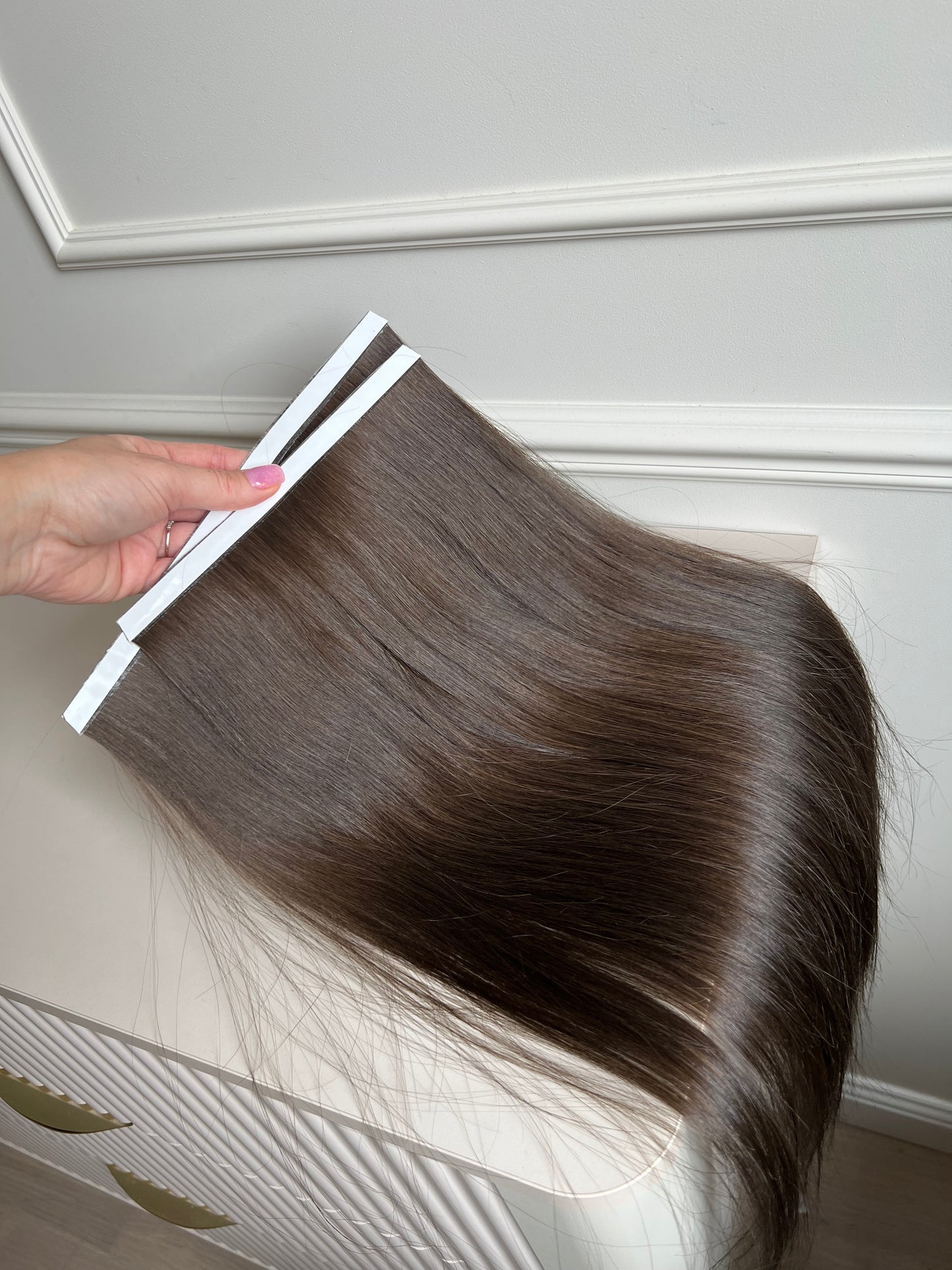 Włosy doczepiane słowiańskie Bio taśmy średni Brąz chłodny 58 cm 98 g