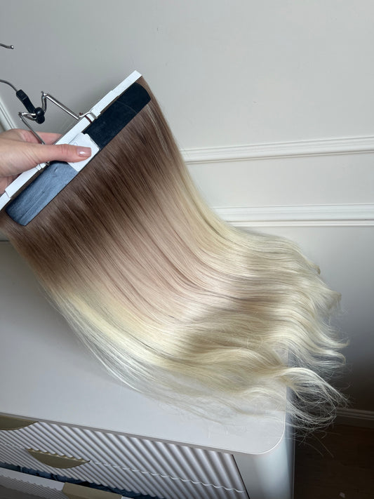 Jasny Blond ombre Włosy doczepiane - biotaśmy 60 cm 150 g