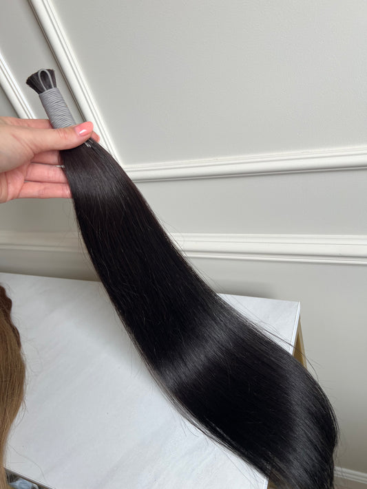 Włosy naturalne słowiańskie do przedłużania cięte z jednej głowy 56cm 95g Bardzo ciemny brąz 1B