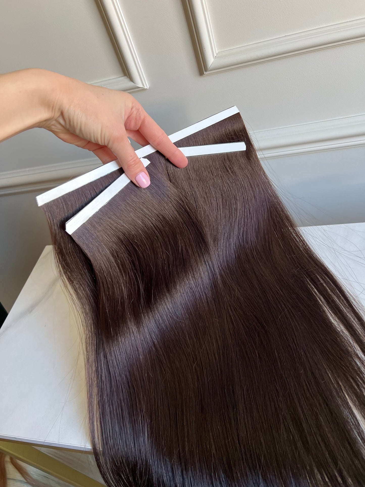 Seamless PU Tape Weft Hair Extensions 3pcs Slavic Hair Cut from One Head 49cm 94g