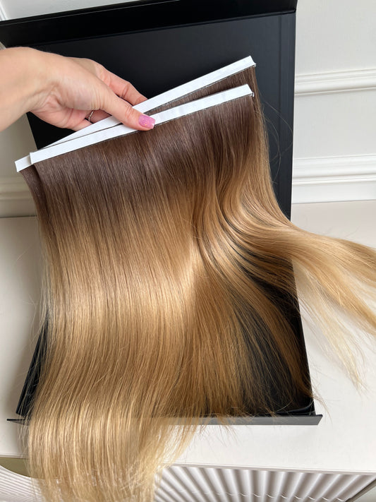 Włosy doczepiane słowiańskie biotaśmy 49 cm 97 g Ombre ciemny Blond