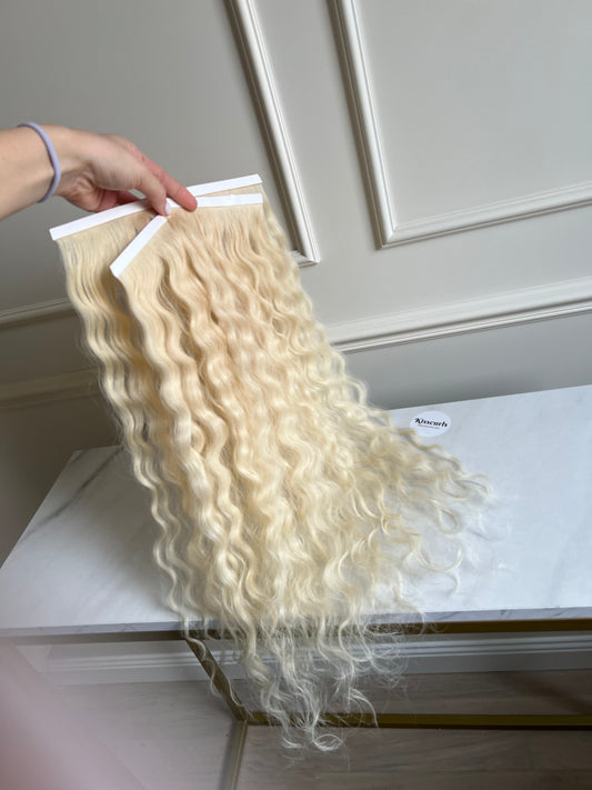 Włosy falowane naturalne słowiańskie na Bio taśmy 52 cm 70g
