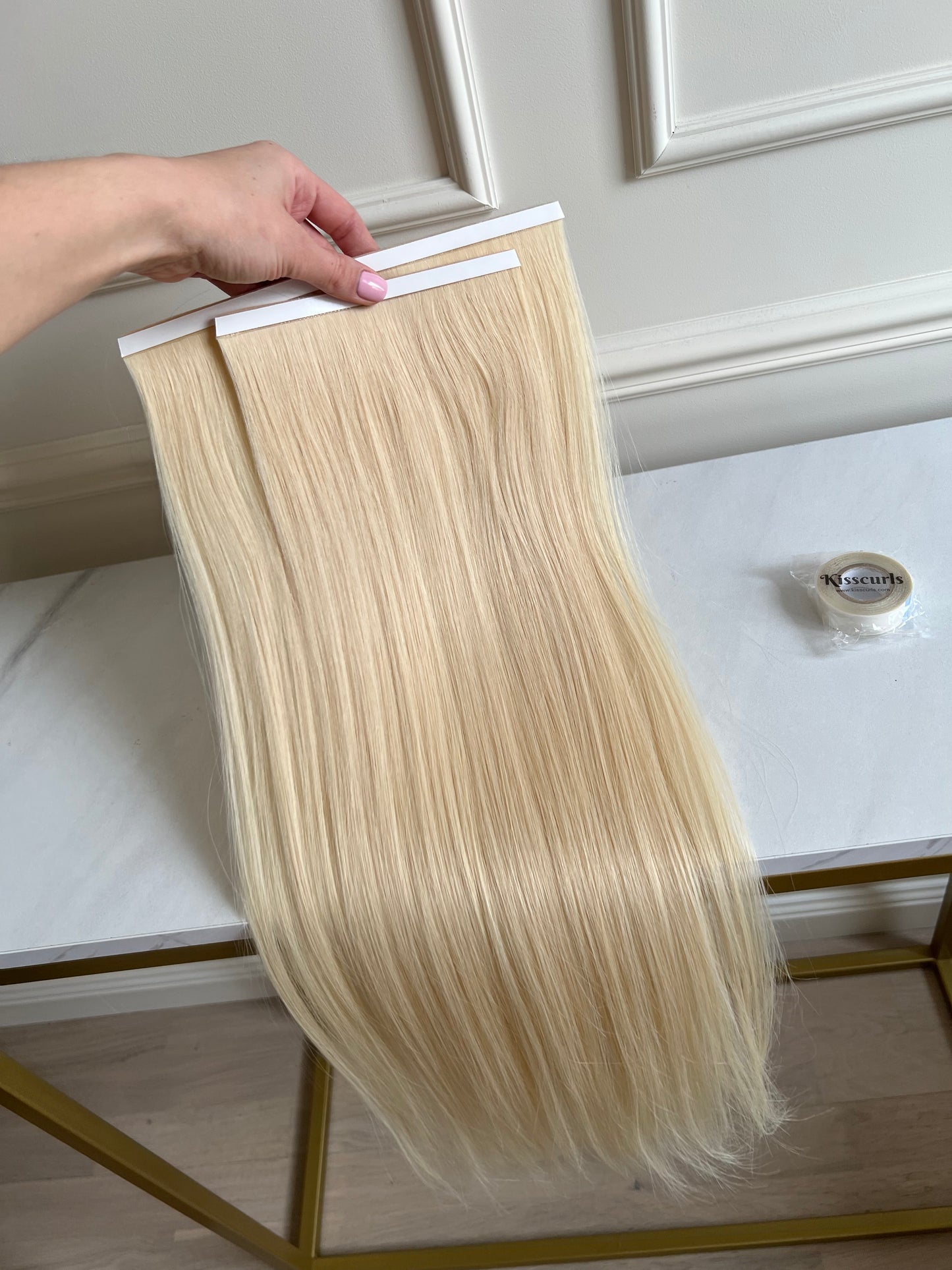 Włosy naturalne doczepiane 63 cm 93 g jasny Blond Bio taśmy
