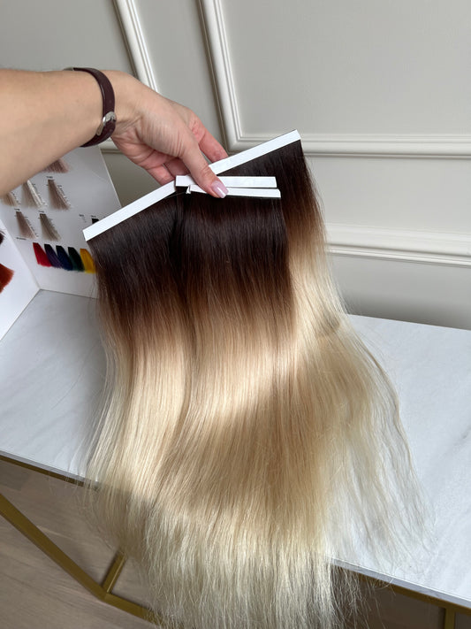 Włosy naturalne doczepiane Blond Bio taśmy zestaw 51cm 103g