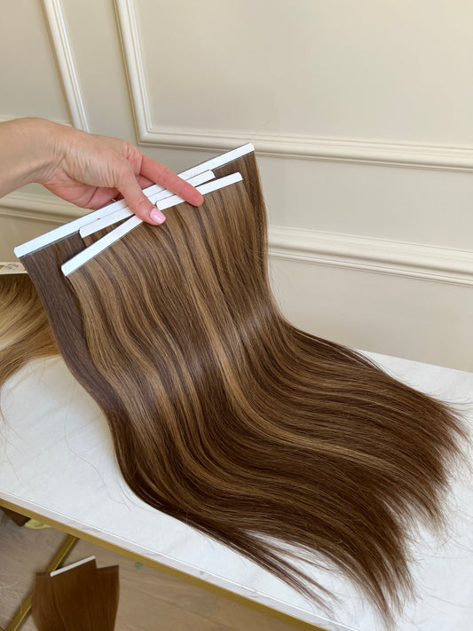 Włosy doczepiane słowiańskie Bio taśmy 123g 46cm Sombre