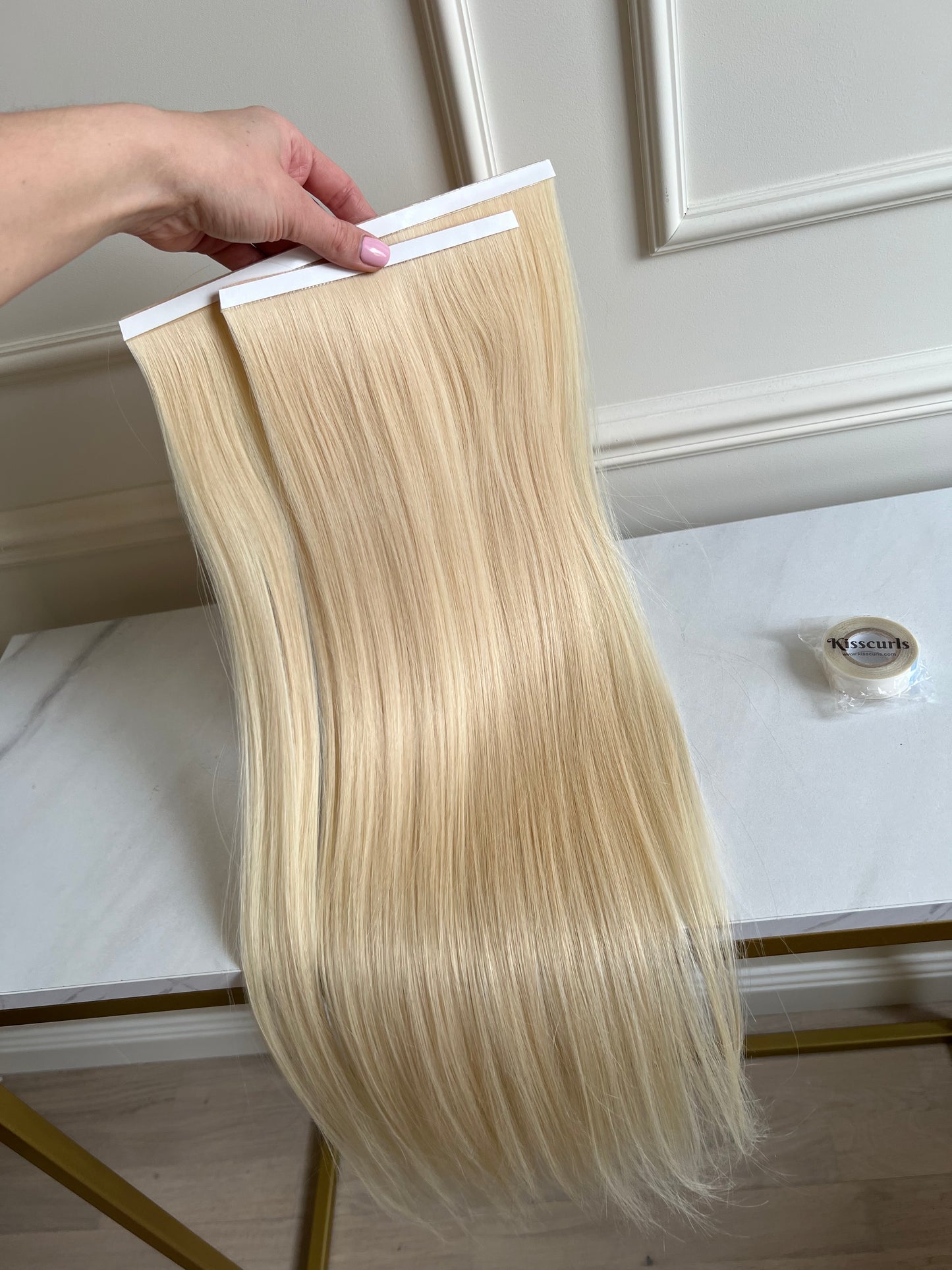 Włosy naturalne doczepiane 63 cm 93 g jasny Blond Bio taśmy
