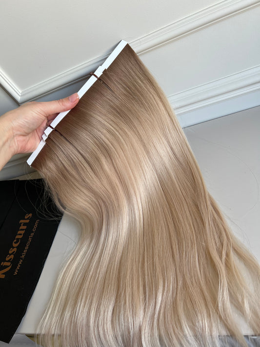 Włosy naturalne doczepiane słowiańskie ombre końcówki falowane 59 cm 127 g Bio taśmy