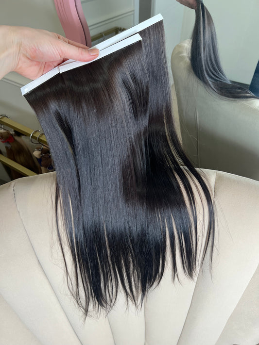 Bardzo ciemny brąz Włosy słowiańskie doczepiane Bio taśmy - 87 g 53cm