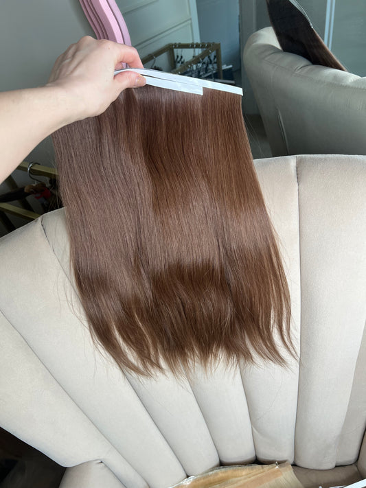 Jasny Brąz włosy naturalne słowiańskie metoda Bio taśmy 47cm 82g