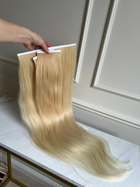 Włosy Naturalne doczepiane na biotaśmy 125 g 70 cm Końcówki jasne