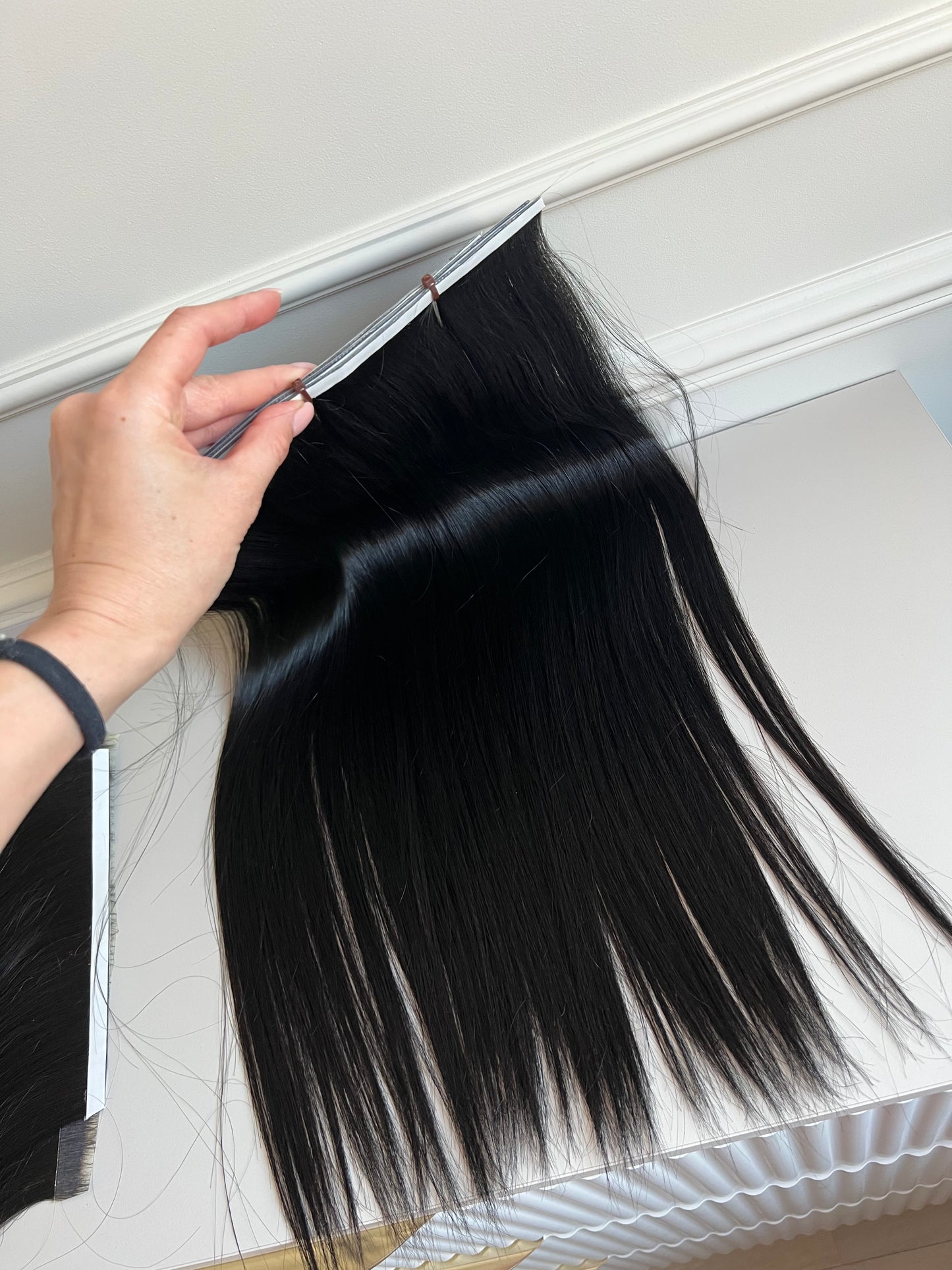 Włosy naturalne doczepiane lux 138g 59cm biotaśmy 3szt Czarne