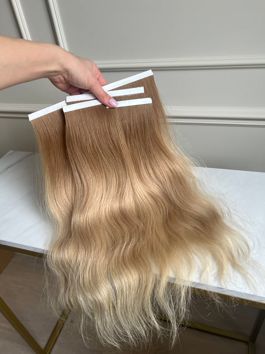 Bio taśmy włosy doczepiane Blond ombre falowane 92g 43cm