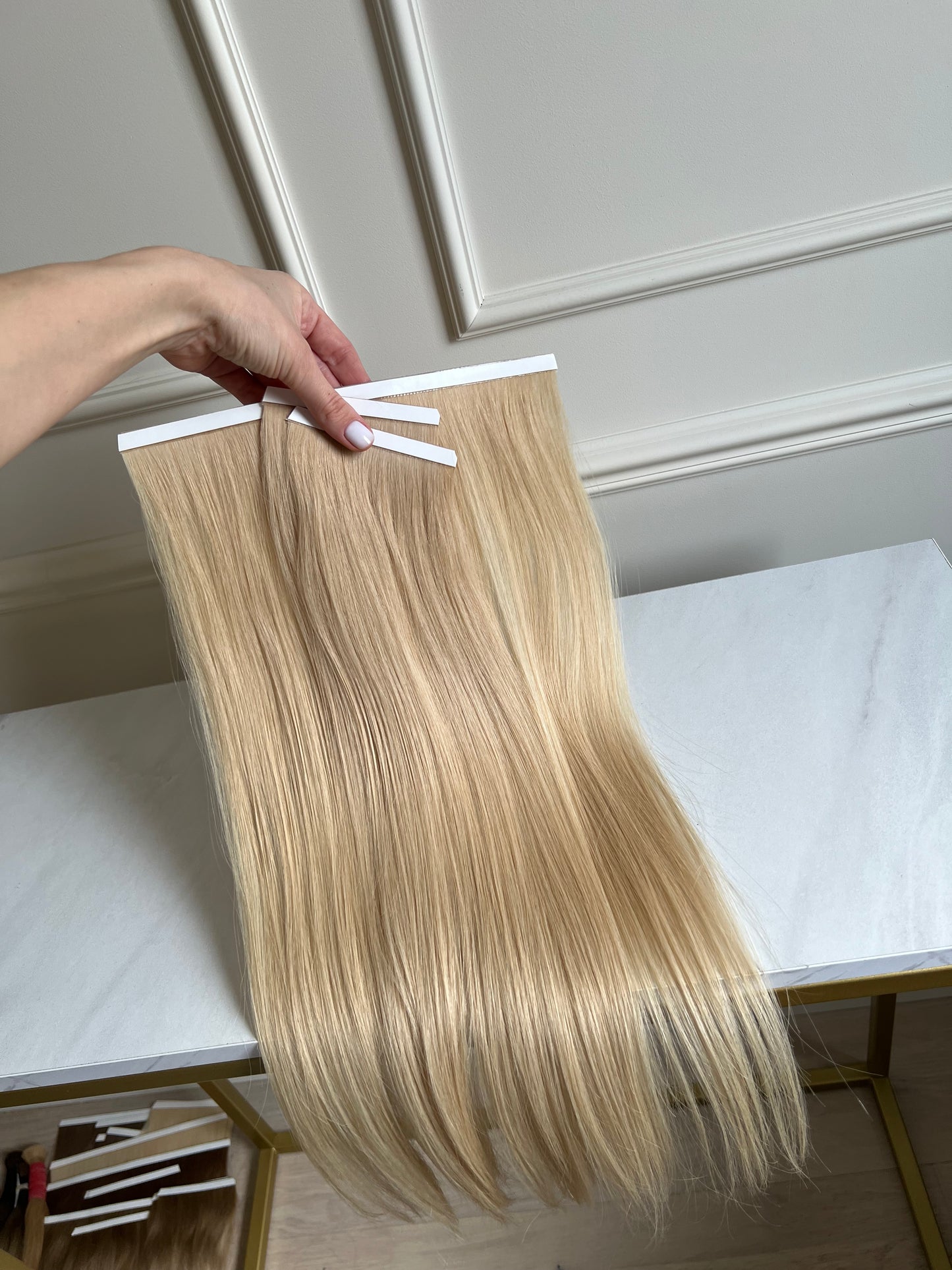 Włosy naturalnie Słowiańskie doczepiane na biotaśmy 56 cm 81 g