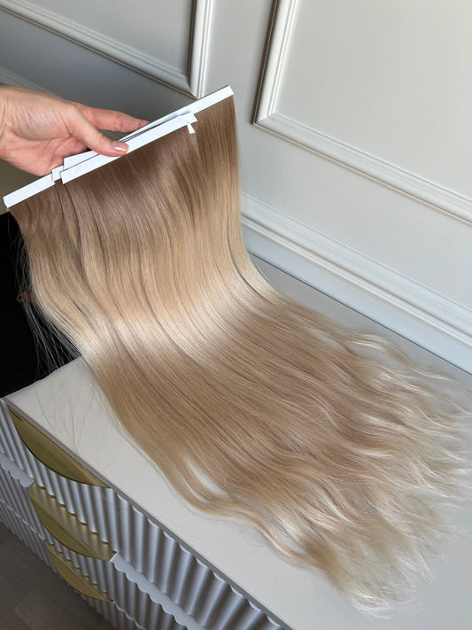 Włosy naturalne doczepiane słowiańskie ombre końcówki falowane 59 cm 127 g Bio taśmy