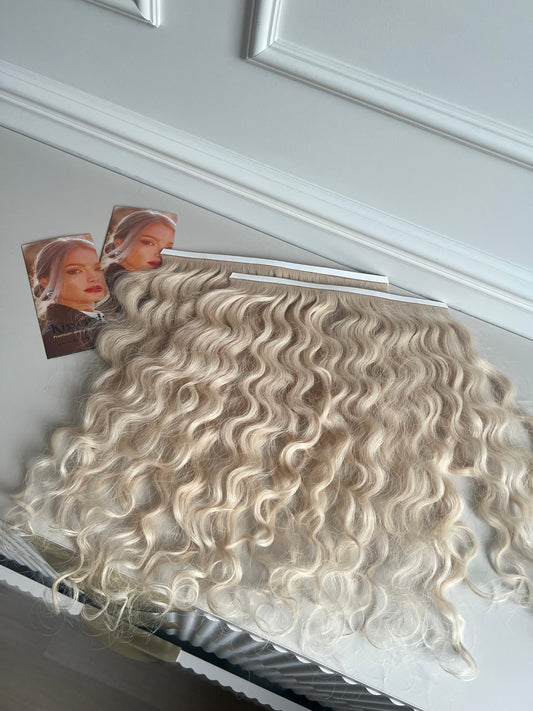 Kręcone włosy blond słowiańskie doczepiane 58g 38cm