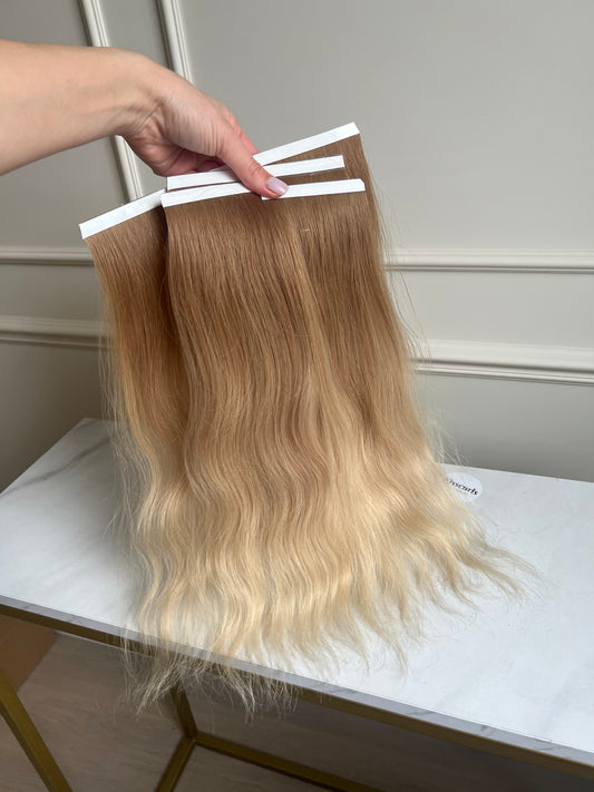 Bio taśmy włosy doczepiane Blond ombre falowane 92g 43cm
