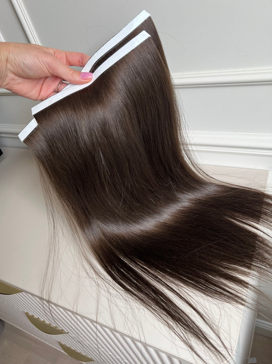 Włosy doczepiane słowiańskie Bio taśmy średni Brąz chłodny 58 cm 98 g