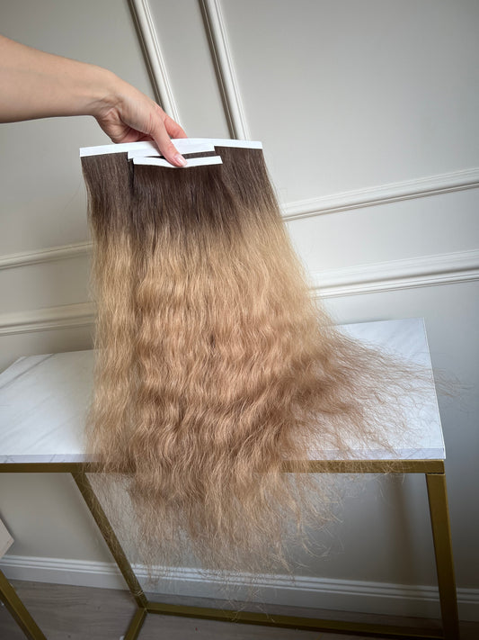 Włosy Słowiańskie doczepiane na Bio taśmy 92 g 53 cm falowane