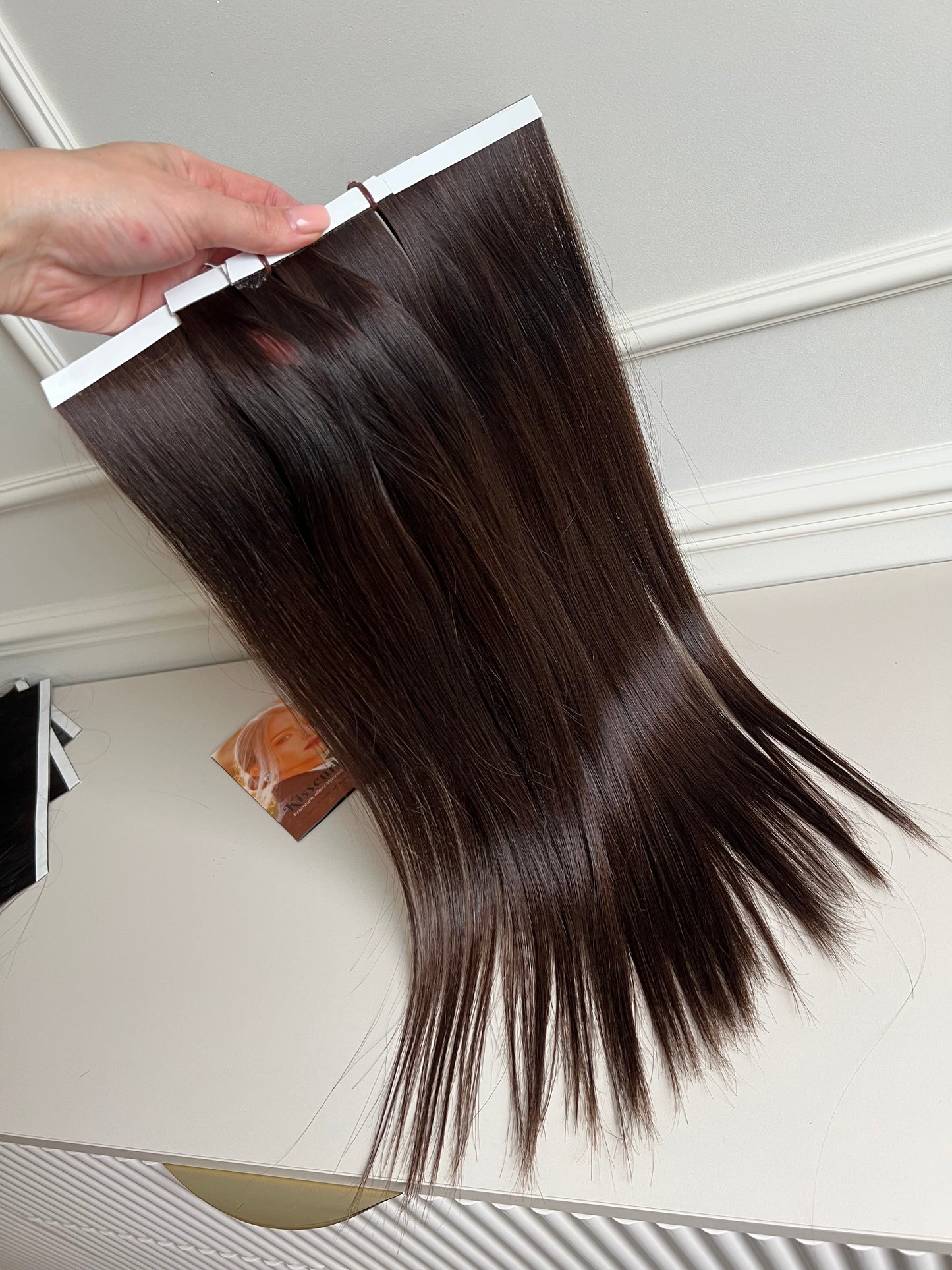 Włosy doczepiane naturalne ciemnobrązowy 48 cm 95 g Bio taśmy