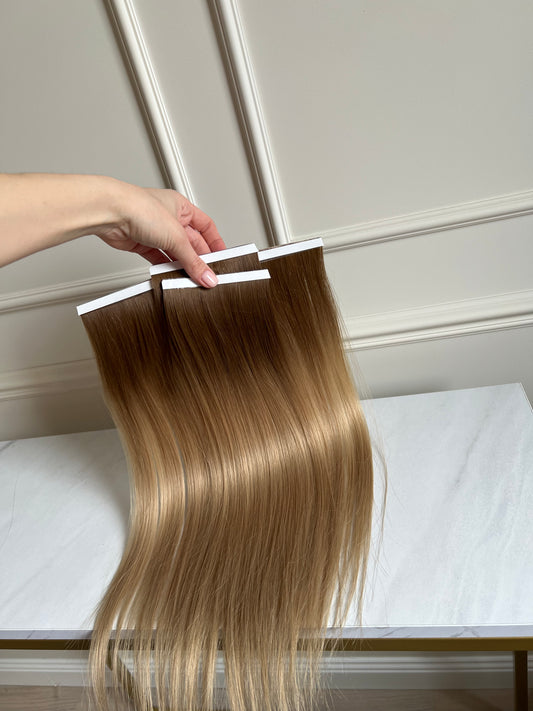 Ciemny Blond Włosy Naturalne doczepiane Słowiańskie 50 cm 90 g Biotaśma