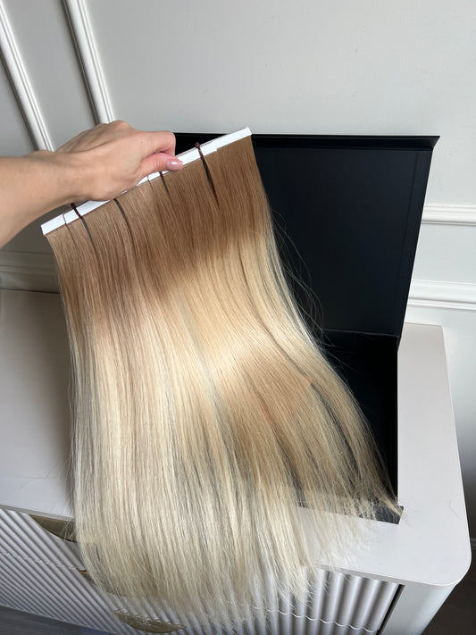 Włosy doczepiane słowiańskie 64 cm 92 g ombre Blond biotaśmy