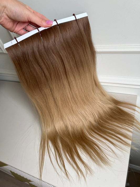 Włosy doczepiane słowiańskie biotaśmy 52 cm 75 g ombre ciemny Blond
