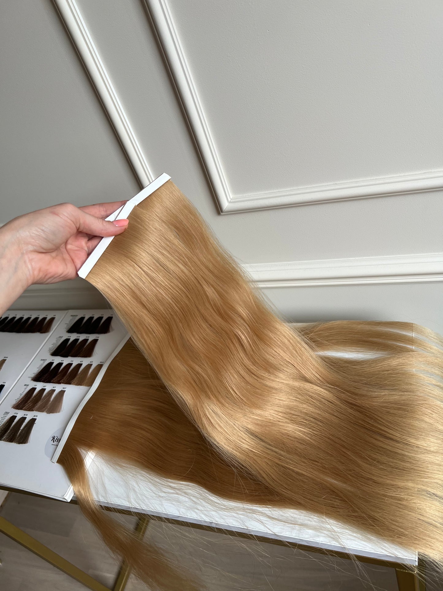 Włosy Słoneczny Blond Naturalne doczepiane na Bio taśmach 56 cm 122 g