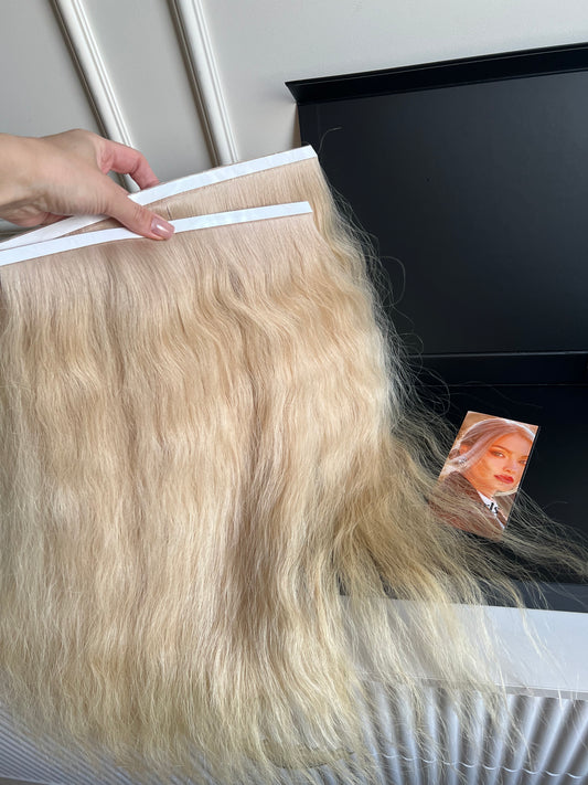 Włosy doczepiane słowiańskie ciepły Blond falowane 112 g 60 cm Bio taśmy