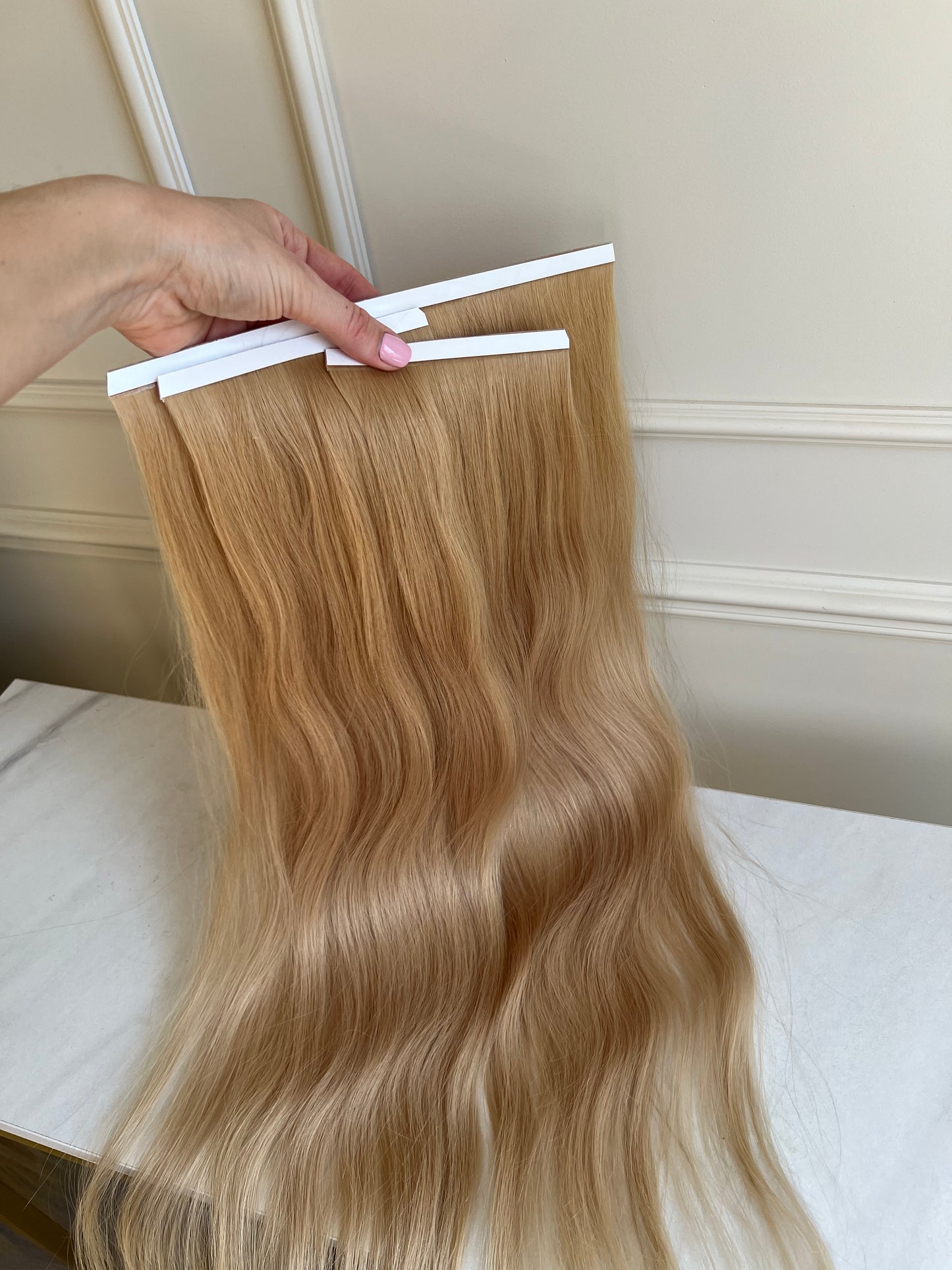 Włosy Naturalne doczepiane słowiańskie 65 cm 107 g Bio taśma Słoneczny Blond
