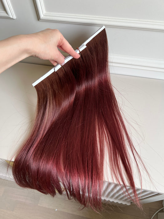 Doczepiane włosy Słowiańskie Bio Taśmy – winny bordowy 60 cm, 104 g