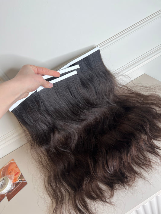 Włosy dziewicze nie farbowane naturalne falowane Metoda Bio taśmy 101g 48cm