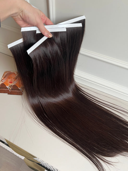 Włosy ciemny brąz biotaśmy zestaw 4 szt 138g 67cm