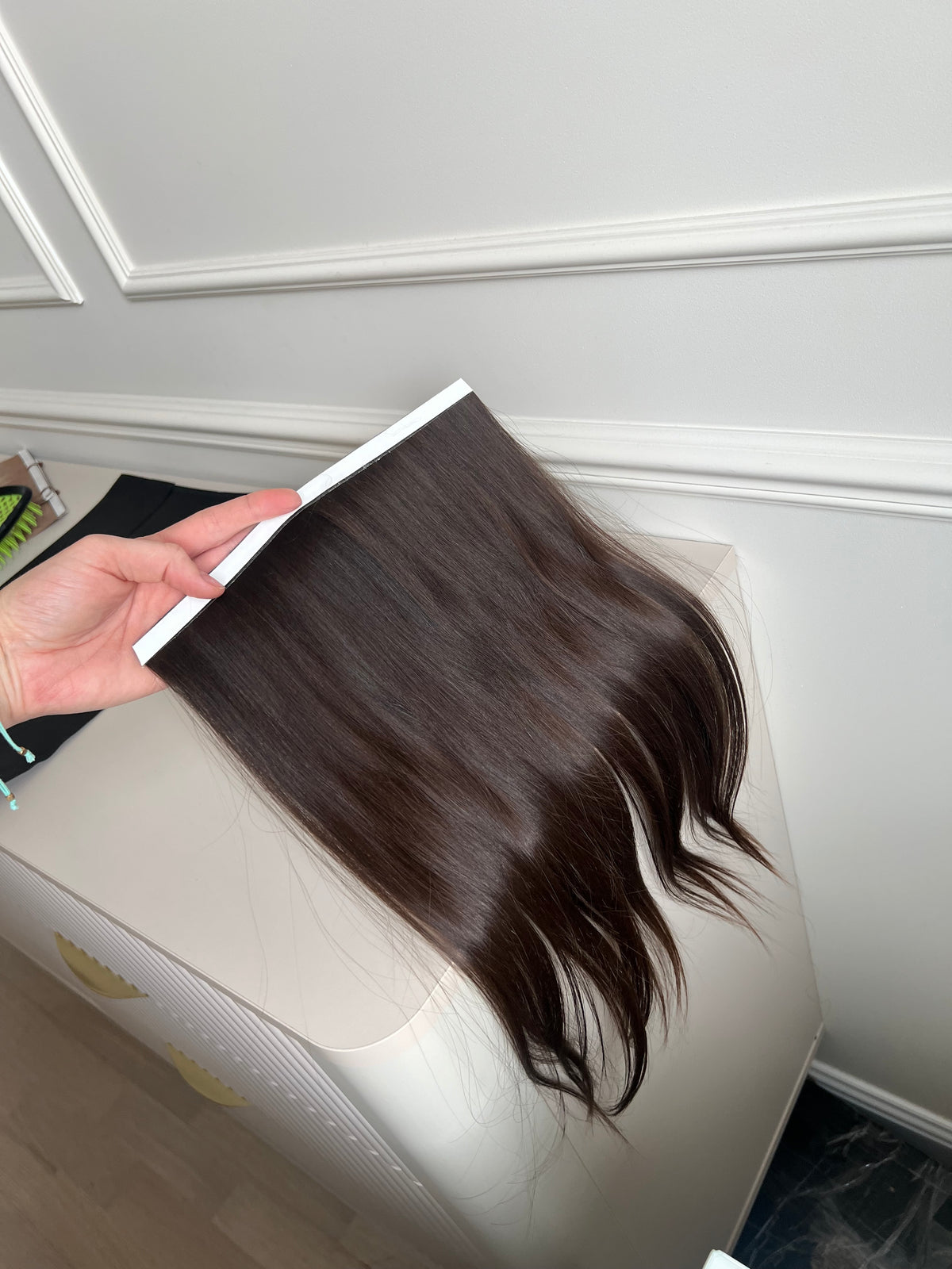 Long Tape Wefts, virgin human hair, undyed, brown, 43 cm, 36 g