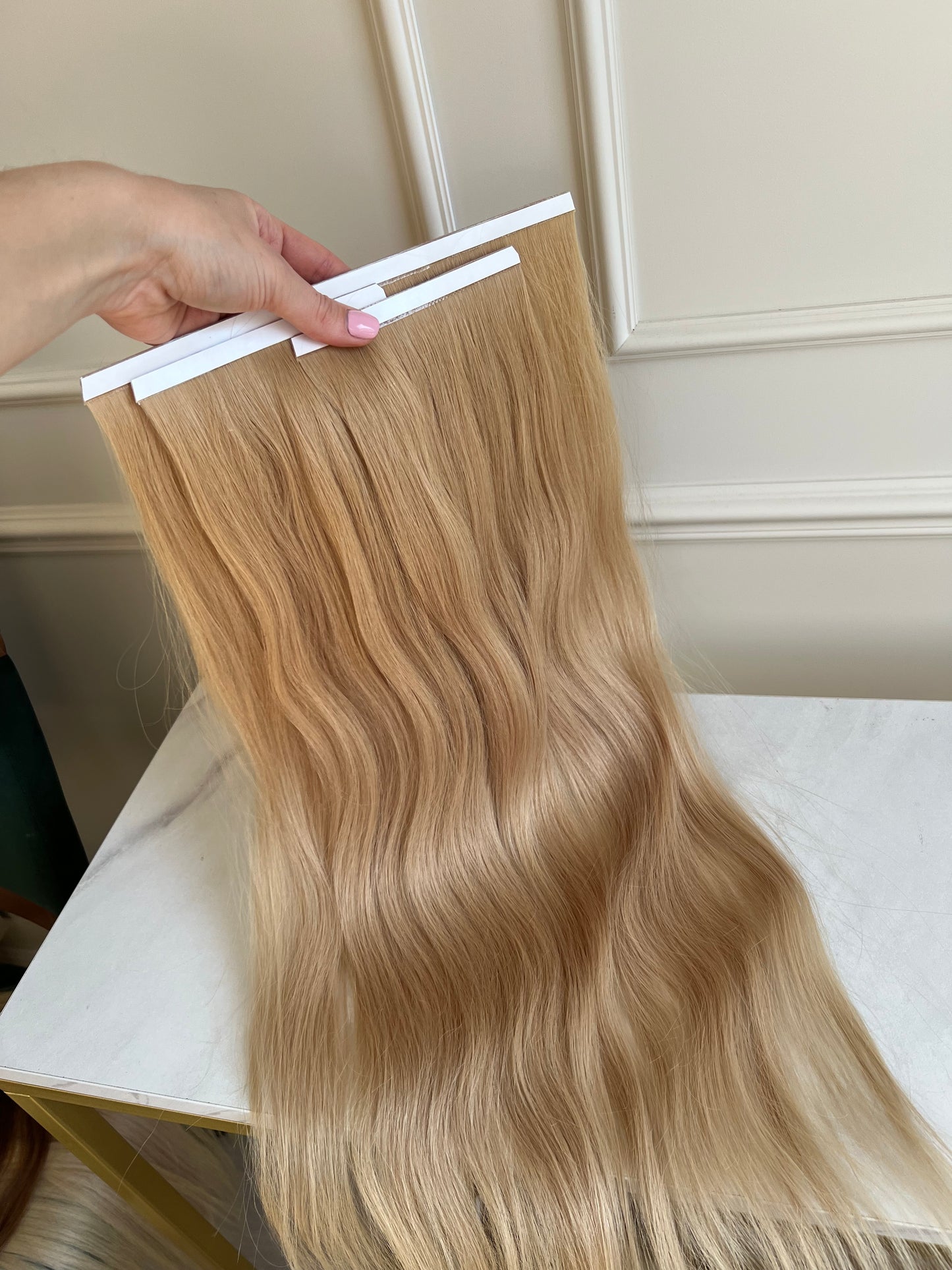Włosy Naturalne doczepiane słowiańskie 65 cm 107 g Bio taśma Słoneczny Blond