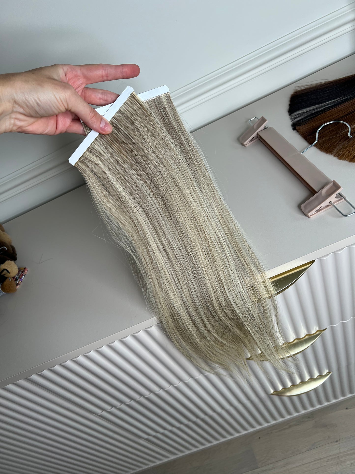 DIY Blonde Highlights Hair on Tape Bio Long Tape Wefts Premium Slavic Hair 42g 46cm