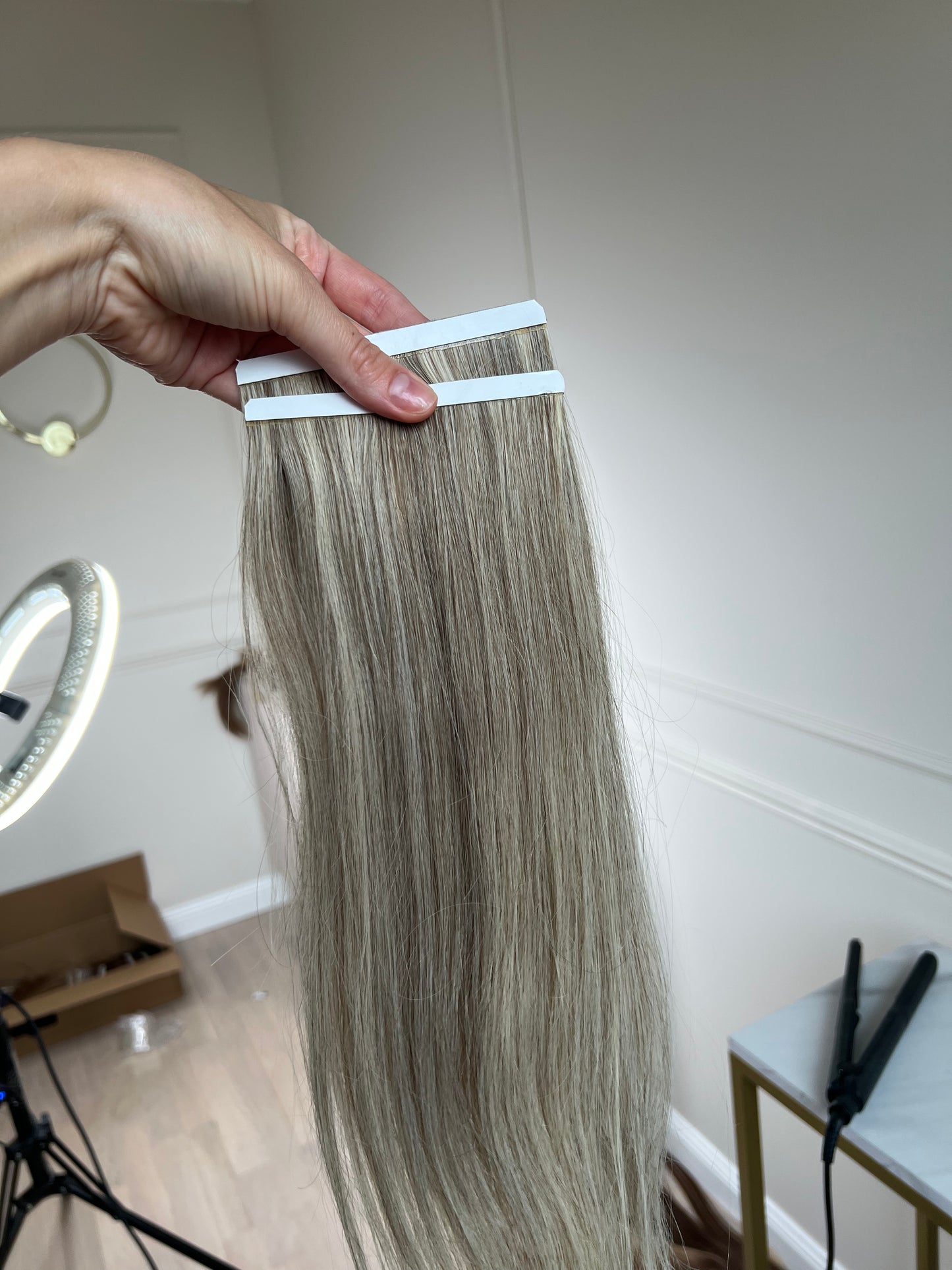 DIY Blonde Highlights Hair on Tape Bio Long Tape Wefts Premium Slavic Hair 42g 46cm