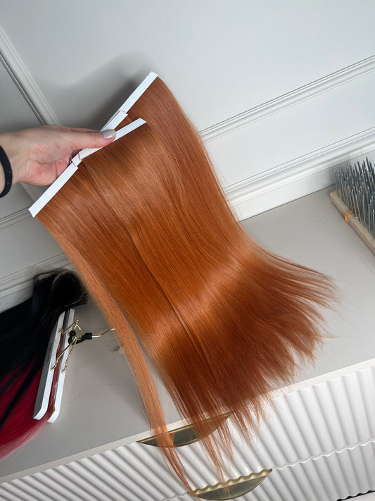 Ginger Hair Tape-In Extensions – Slavic Natural Red Hair 50 cm 90 g (3 Long Tape Wefts)