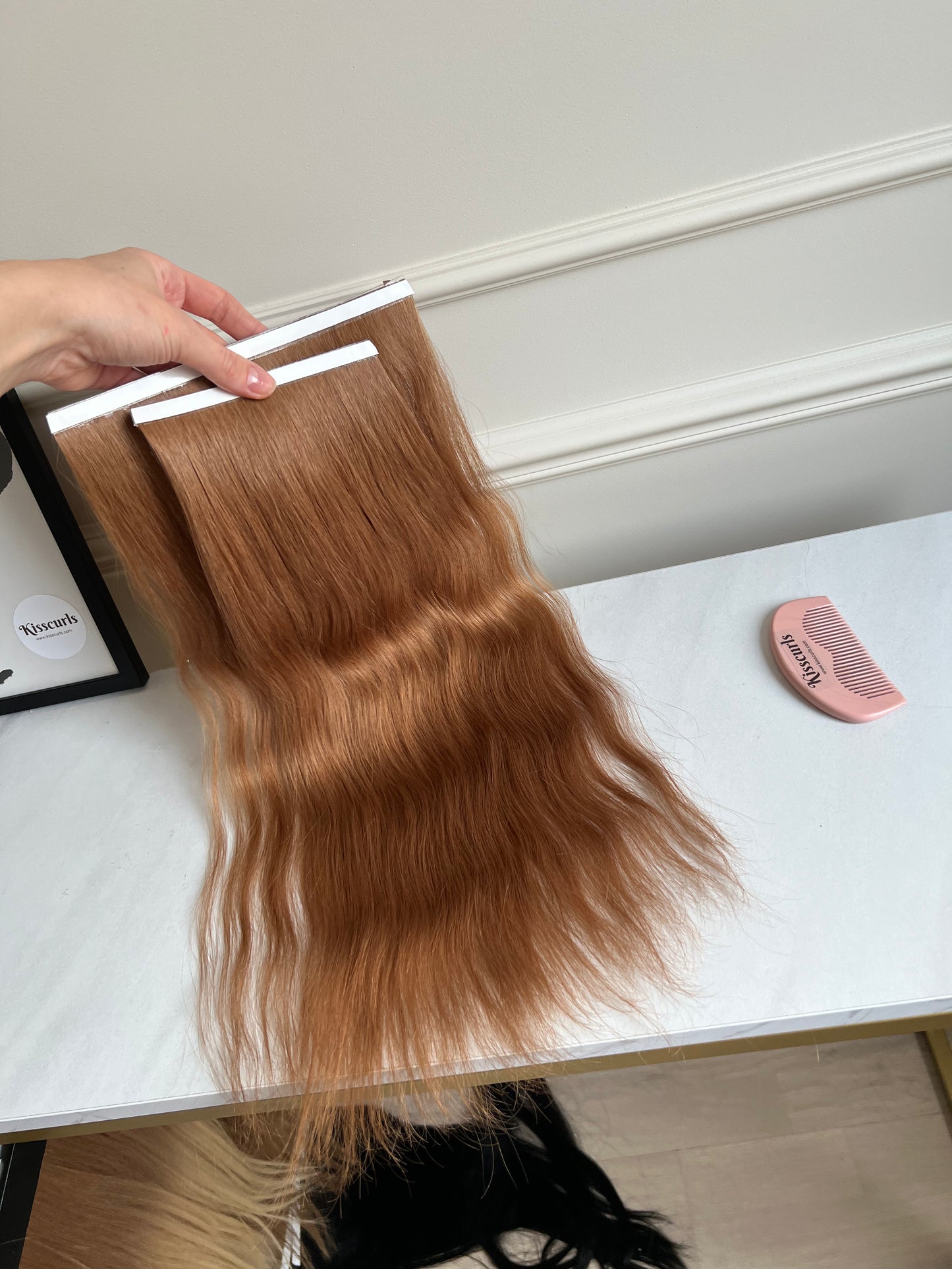 Doczepiane włosy słowiańskie na taśmie bio tape rude 45cm 54g 2szt Falowane