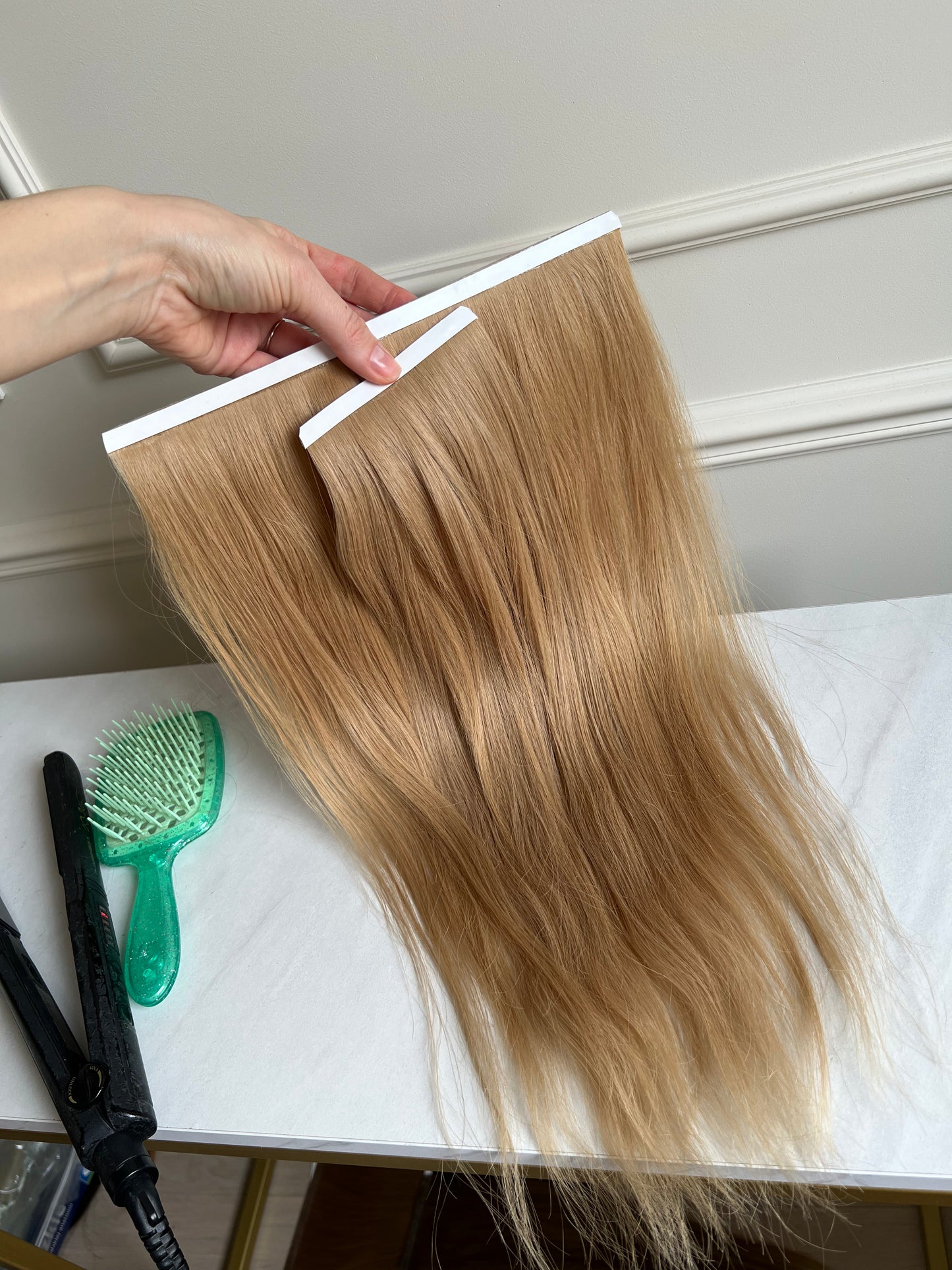 DIY Dark Blonde Long Tape weft Hair Extensions Bio Long Tape Wefts 49cm 65g 2 biotaśmy