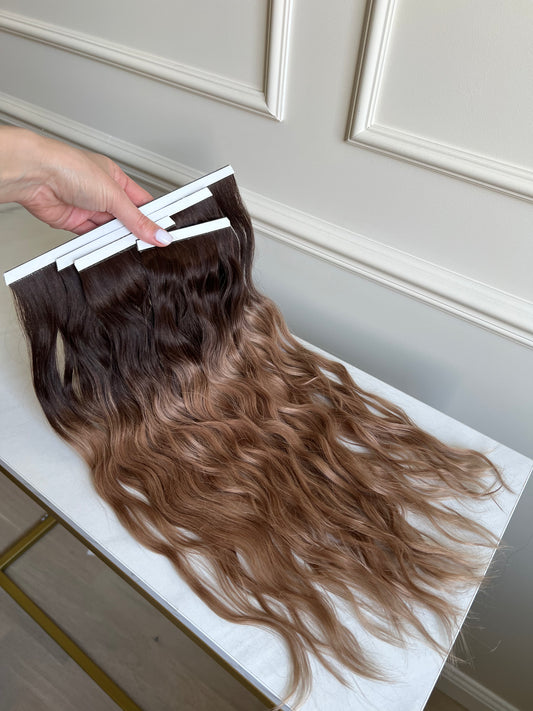 Włosy naturalne na Bio taśmy słowiańskie ombre falowane 93g 45cm