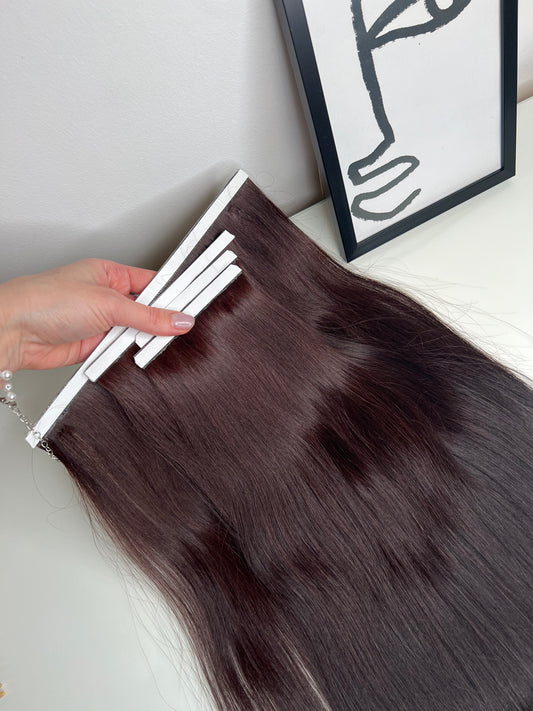 Dark Brown Hair Extension Set LONG BIO TAPE weft 95g 45cm