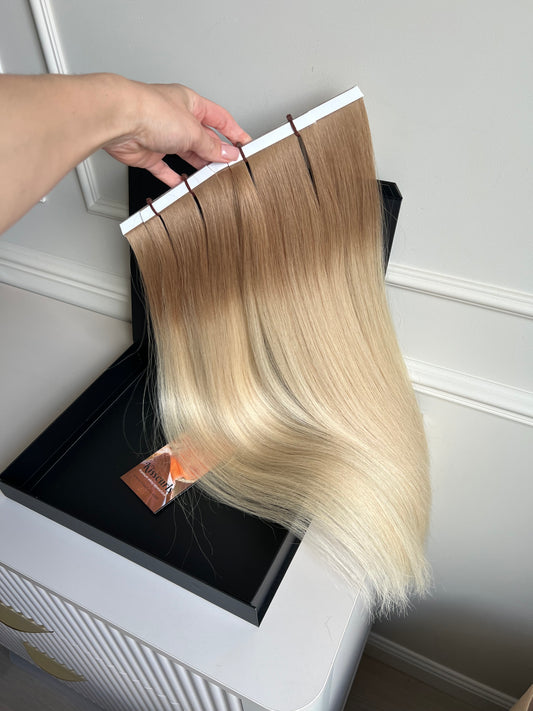 Włosy doczepiane słowiańskie 64 cm 92 g ombre Blond biotaśmy