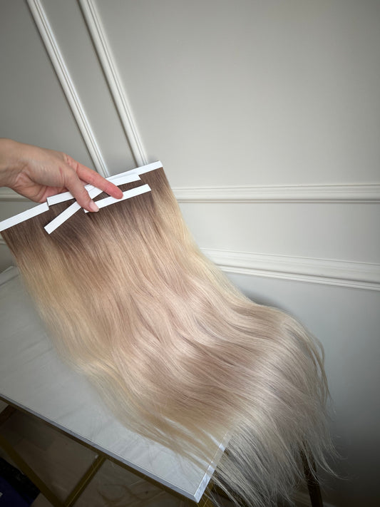 Włosy Naturalne słowiańskie Bio taśmy chłodny blond 56cm 101g