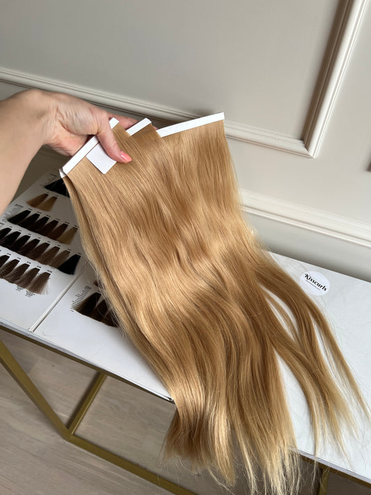 Włosy Słoneczny Blond Naturalne doczepiane na Bio taśmach 56 cm 122 g