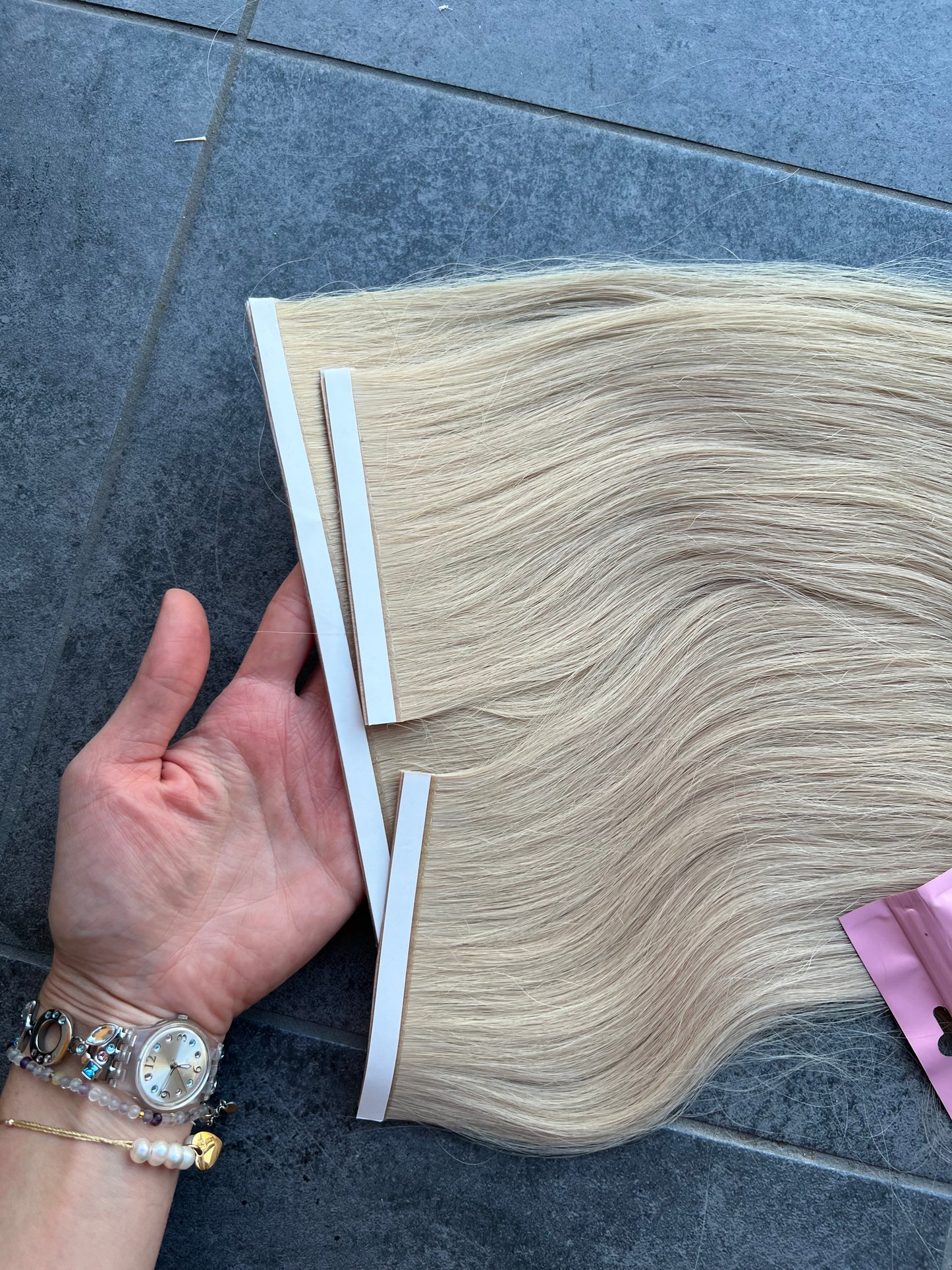 Jasny Blond włosy słowiańskie Bio taśmy zestaw 64 cm 100g