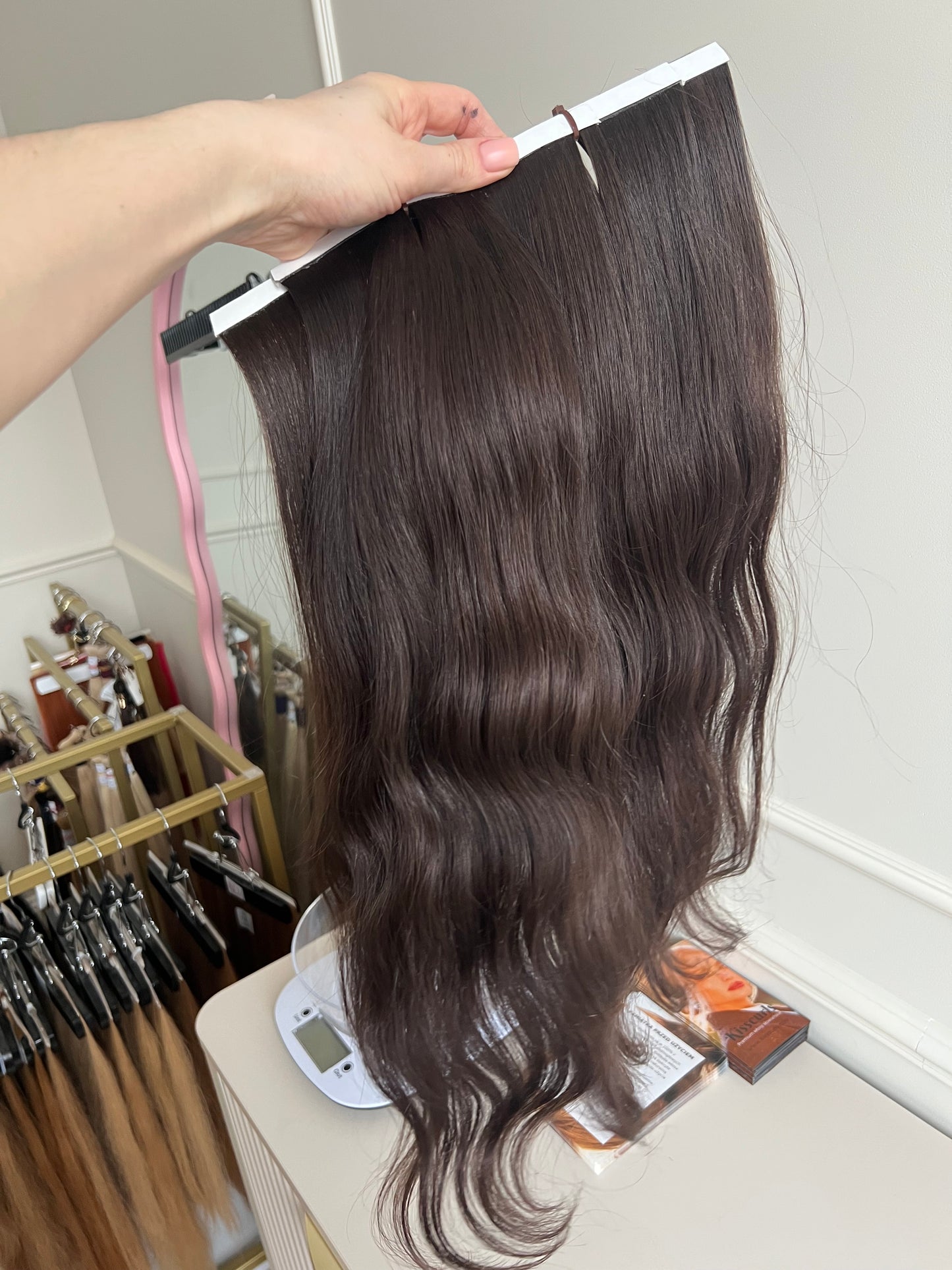 Włosy dziewicze naturalne doczepiane bio taśma 120g 52cm ciemny Brąnz