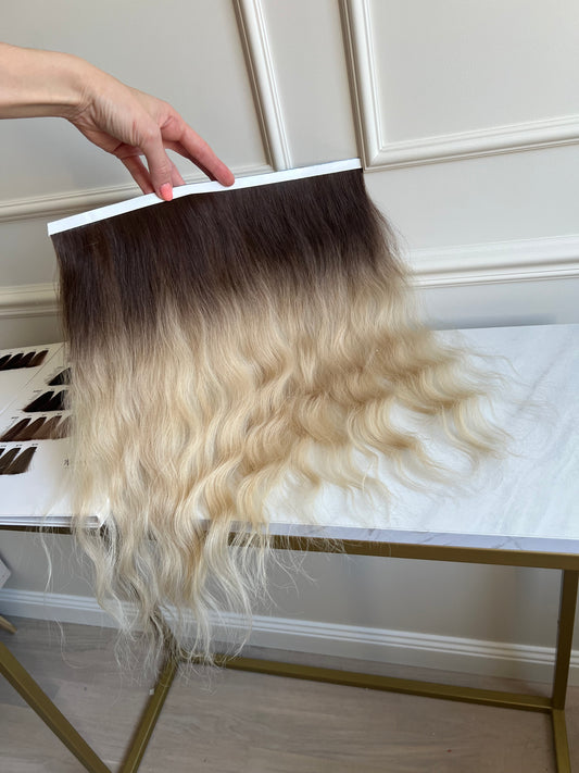 Włosy Doczepiane naturalne falowane ombre Blond biotaśma 45 cm 56 g